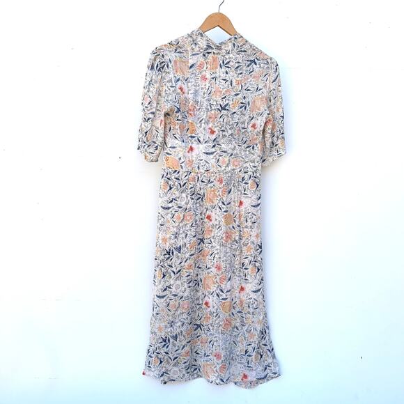 BA&SH Idol Dress Ecru Floral Midi Spring Flower Feminine Size 6 V-Neck Boho Bash - Picture 10 of 11